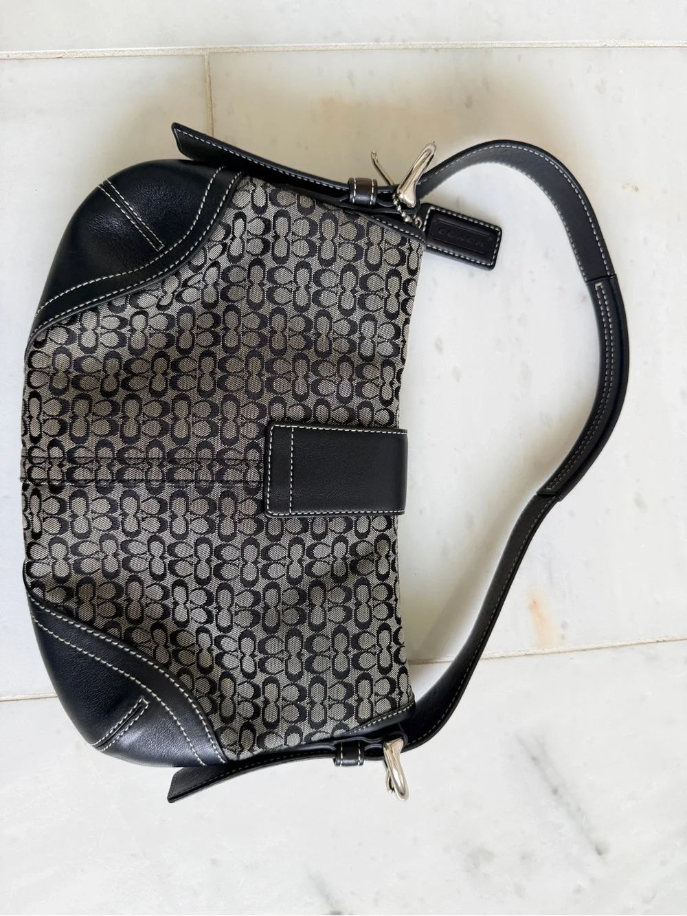 Vintage Coach Small SoHo Y2K Signature Black and Grey Shoulder Bag